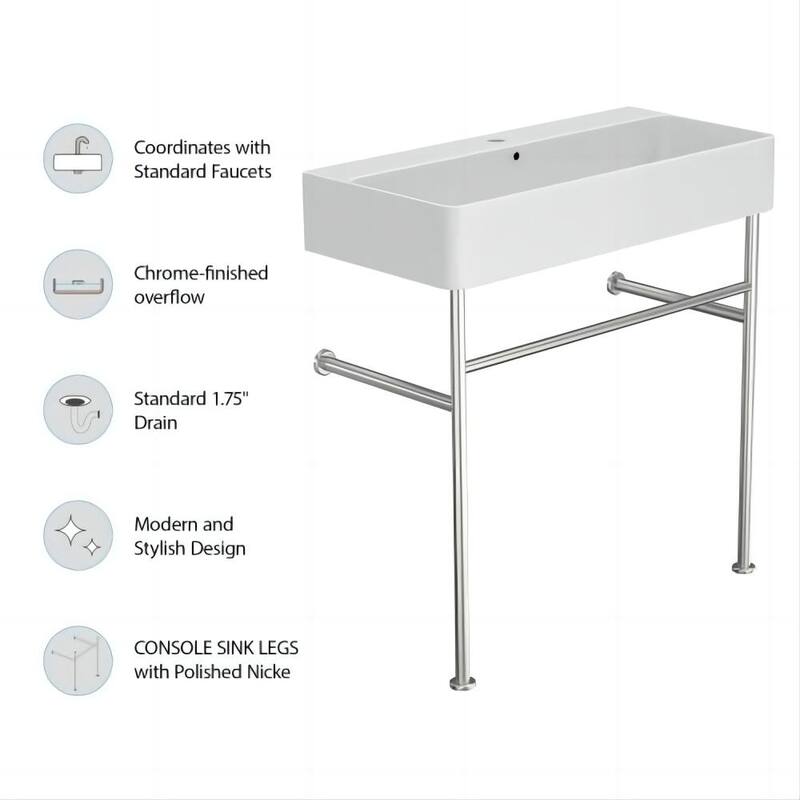 Dornberg 32" Bathroom Ceramic Console Sink White Basin and Legs with Overflow