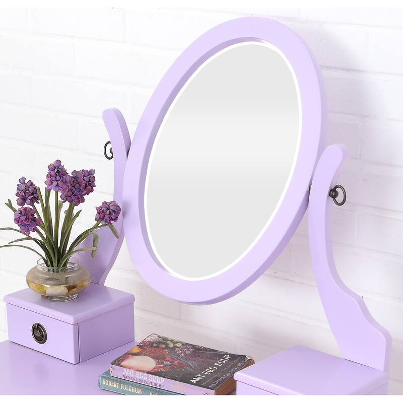 Wood Makeup Vanity Table and Stool Set for Bedroom