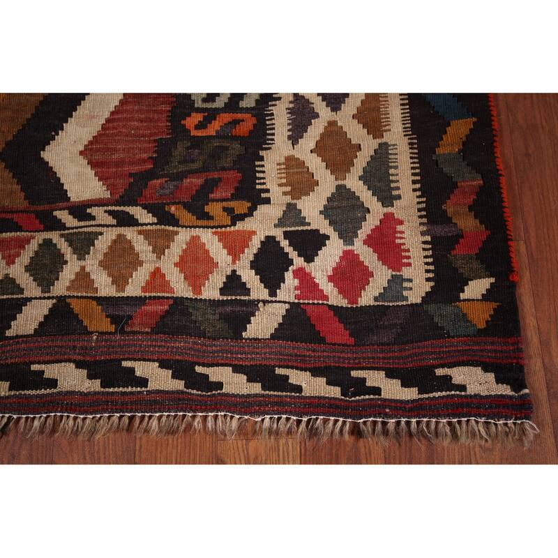 Vegetable Dye Tribal Kilim Qashqai Persian Vintage Wool Carpet - 5'3" X 8'3"