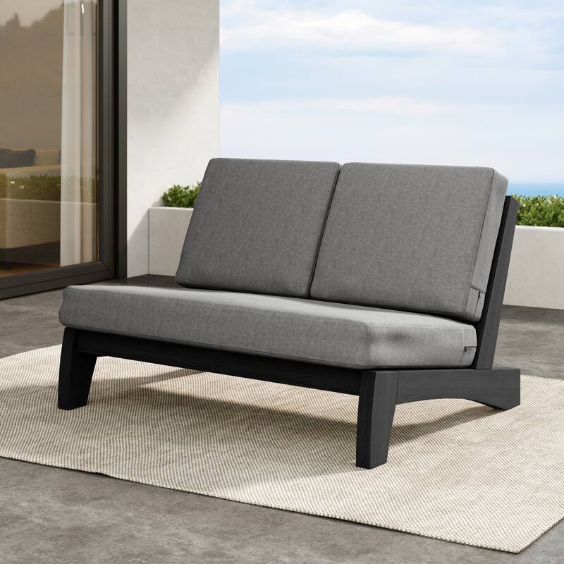 Outdoor Teak Wood Waterproof Armless Chair Loveseat with Cushions - 2 CHAIRS - Gray/Loveseat Separate