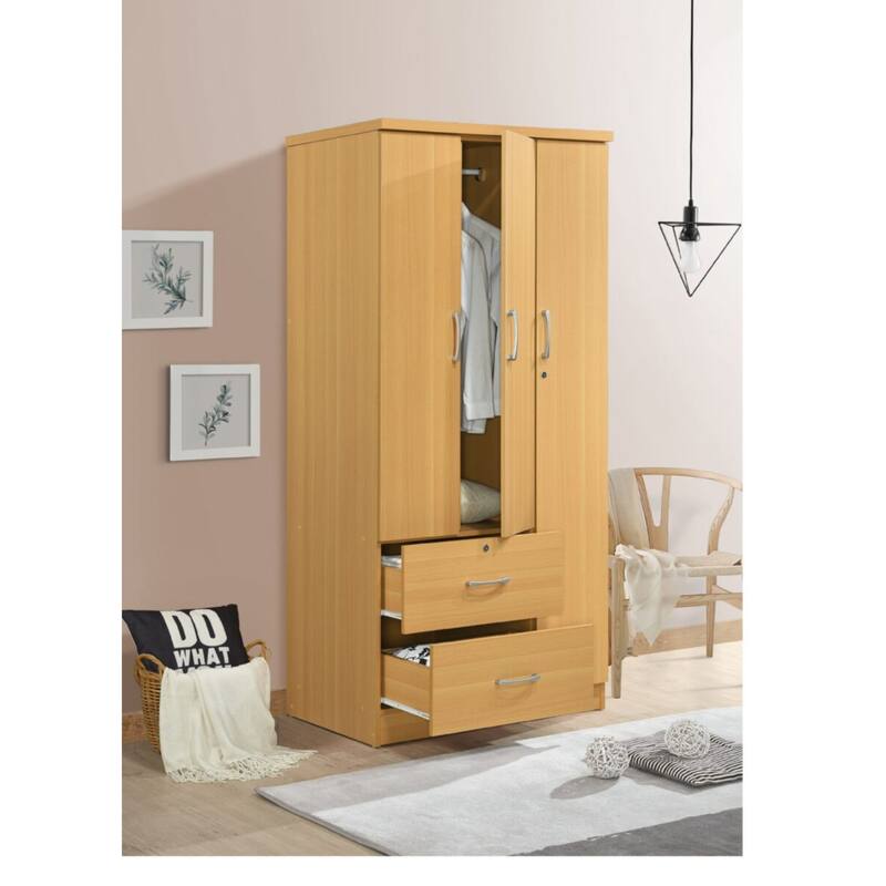72" Beech 2 Drawers and 3 Shelves with 3 Doors Armoire