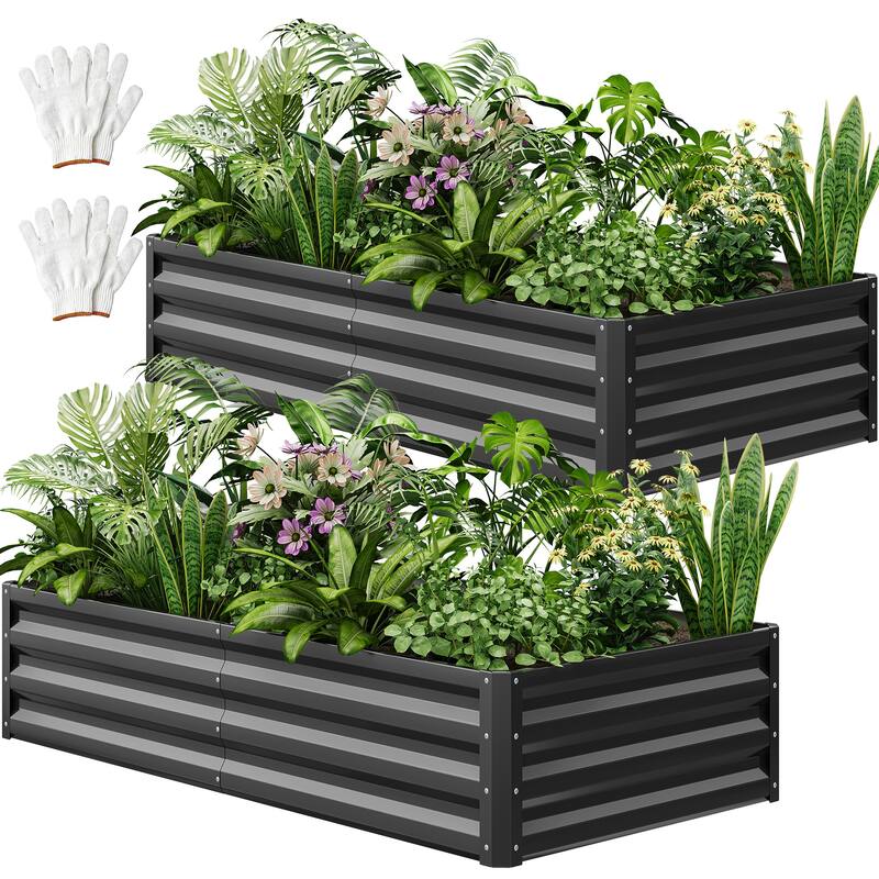 Moasis Outdoor Metal Raised Garden Bed with Gloves