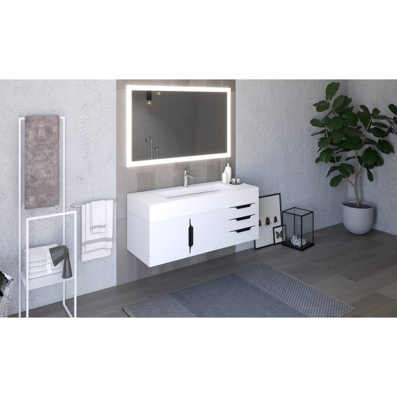 Nile 48" Wall Mounted Bathroom Vanity Set w/ White Top