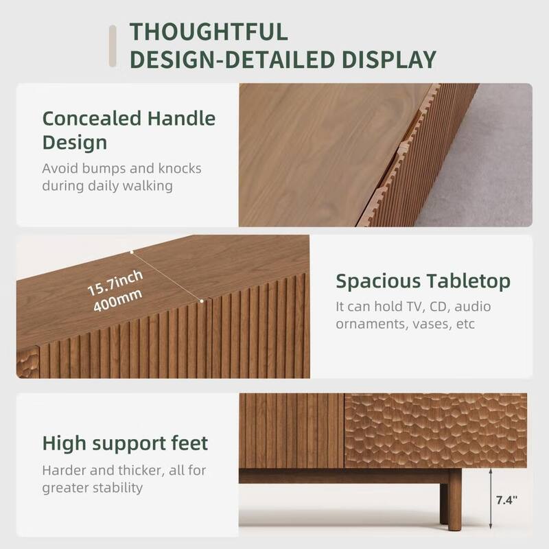 86.6'' Modern Wood TV Stand with Textured Doors & Storage, Media Console for Living Room & Bedroom, Fits TVs up to 90''