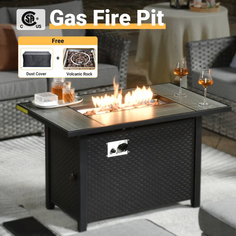 HOOOWOOO 13-piece Wicker Rattan Patio Sectional Conversation Set with Fire Pit