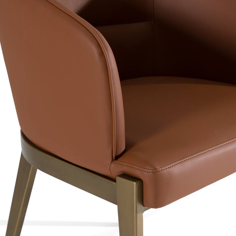 Modrest Aragon Modern Brown Vegan Leather & Brass Dining Chair