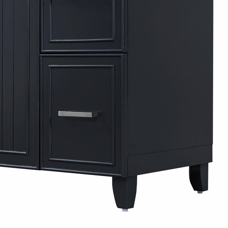 36" Bathroom Vanity with Ceramic Sink, Blue, Solid Wood Frame, Soft-Close Doors, Adjustable Shelves