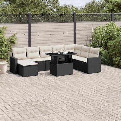 vidaXL Patio Sofa Set with Cushions Outdoor Furniture 9 Piece Poly Rattan
