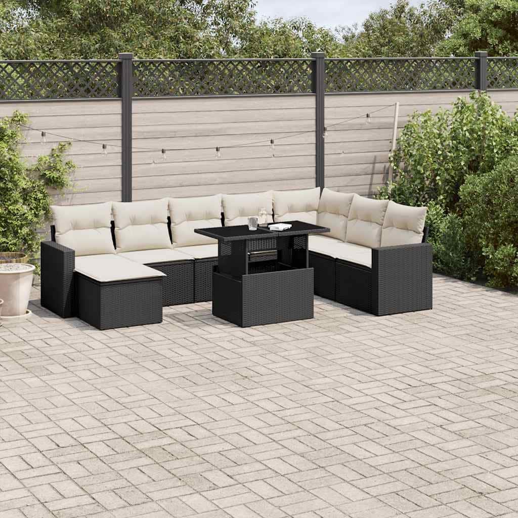 vidaXL Patio Sofa Set with Cushions Outdoor Furniture 9 Piece Poly Rattan