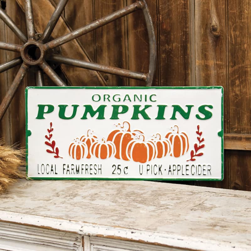 Organic Pumpkins Distressed Metal Sign