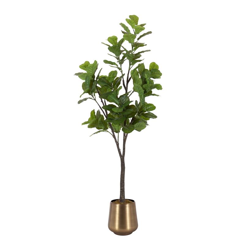 Kate and Laurel Fidmont Faux Fiddle Fig Tree - 6ft - Gold
