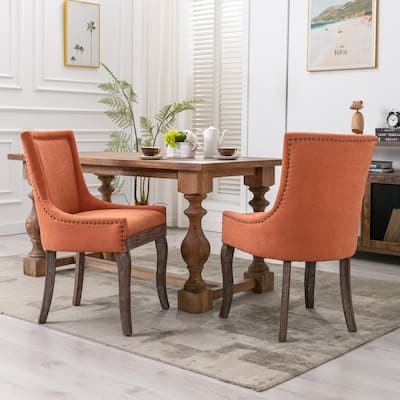 Thickened Fabric Dining Chair with Neutrally Toned Solid Wood Legs, Set of 2