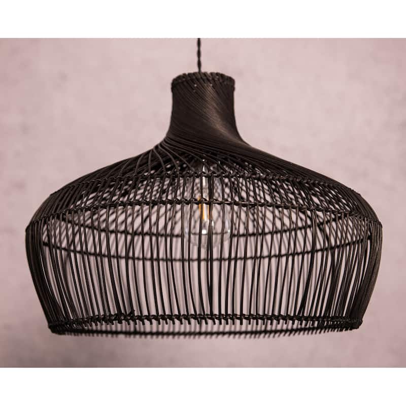 Modern Hand-woven Rattan Pendant Black Coastal Hanging Light