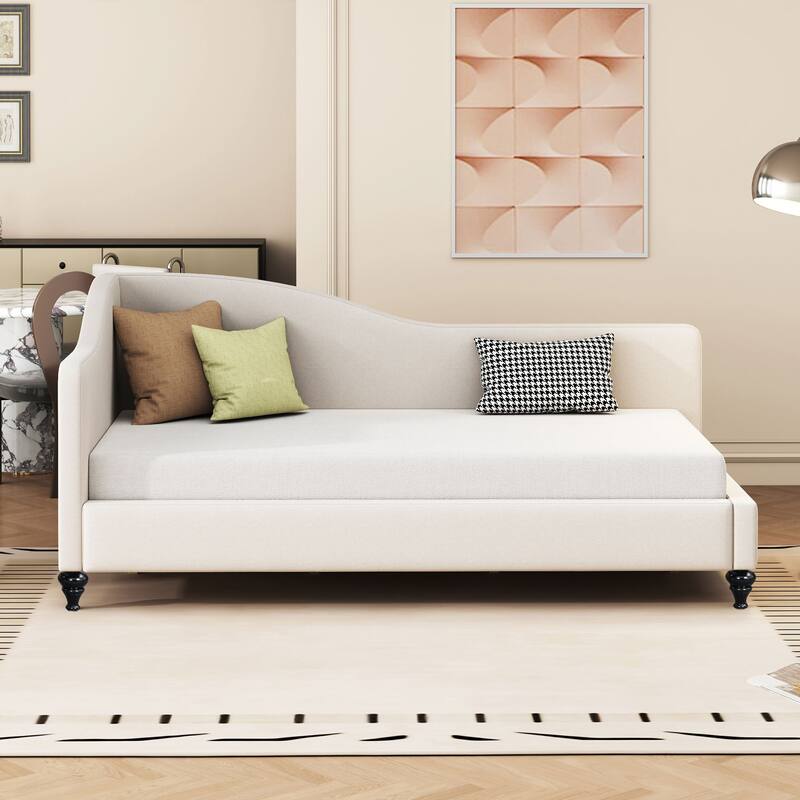 L-Shaped Linen Daybed,with Solid Wood Legs