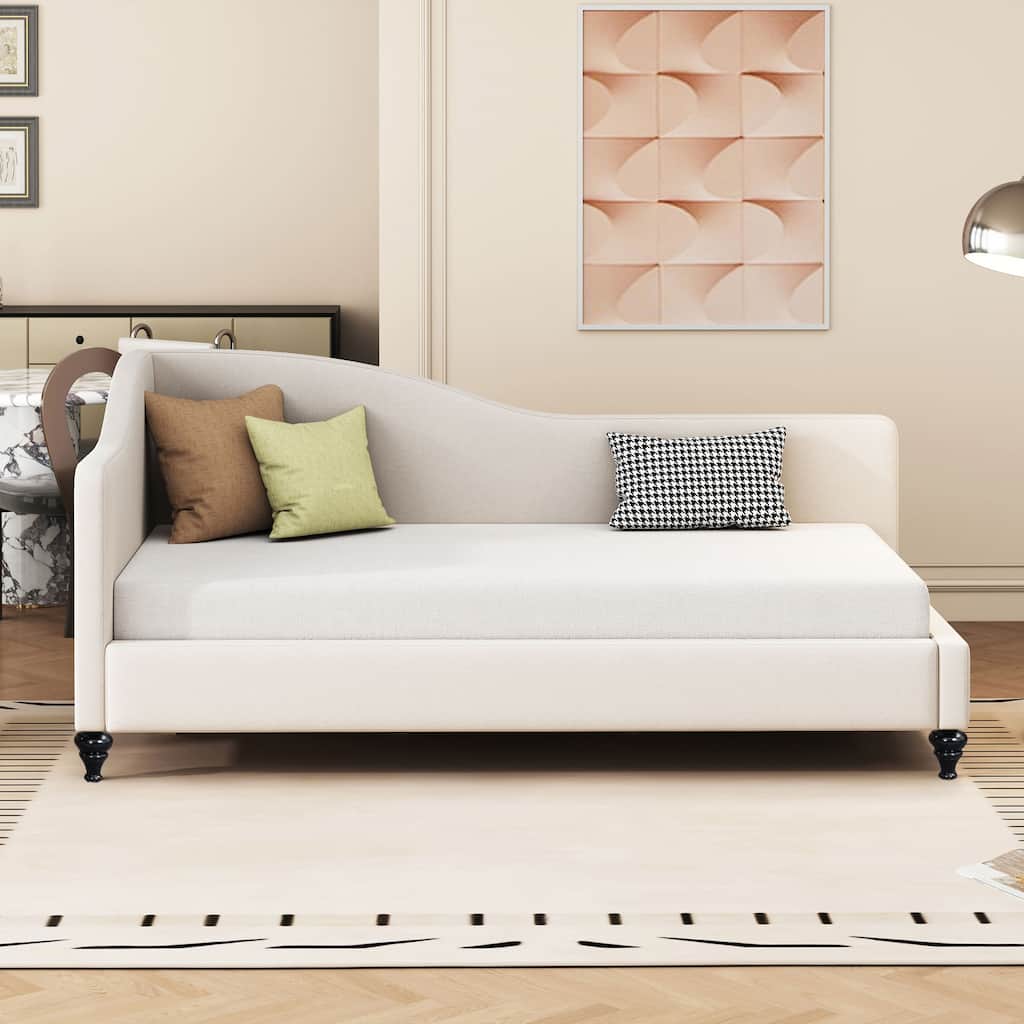 Twin Size Linen Daybed,with Solid Wood Legs