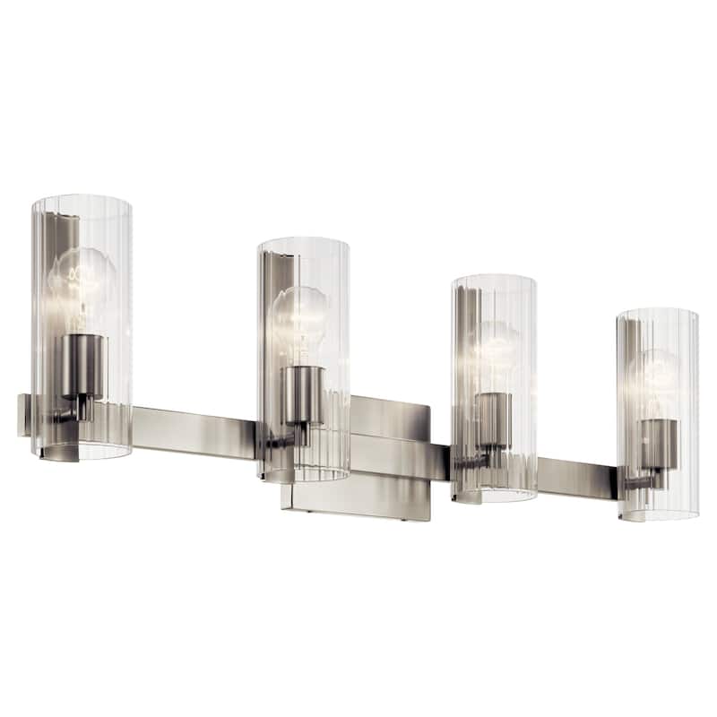 Jemsa 32 in. 4-Light Bathroom Vanity Light with Clear Fluted Glass - 32 in - Brushed Nickel
