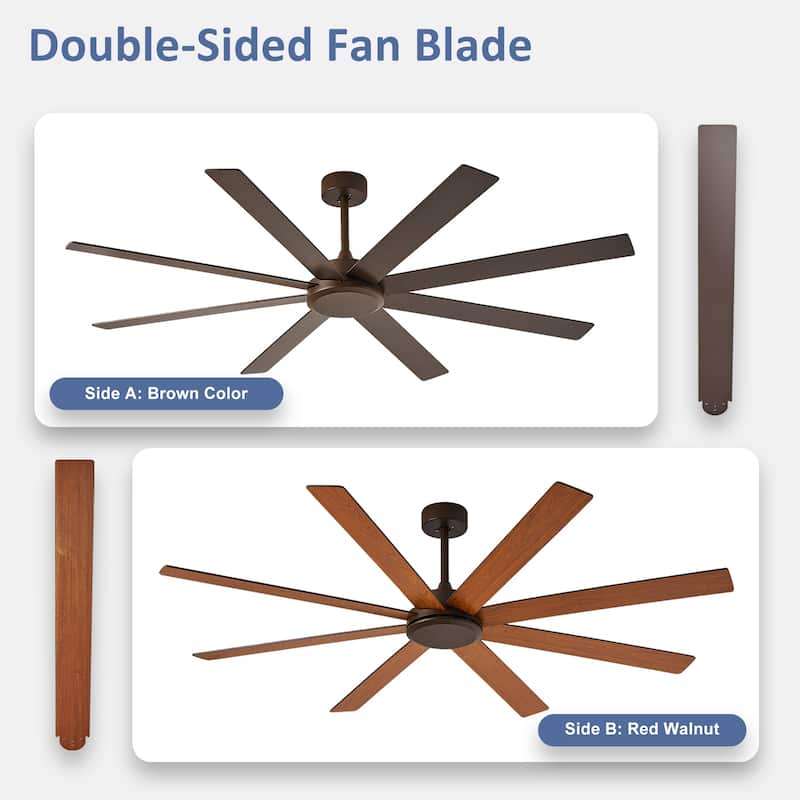 Large Ceiling Fan without Light - 8-Blade, Remote App Control, Dimmable 3CCT LED, Quiet DC Motor​