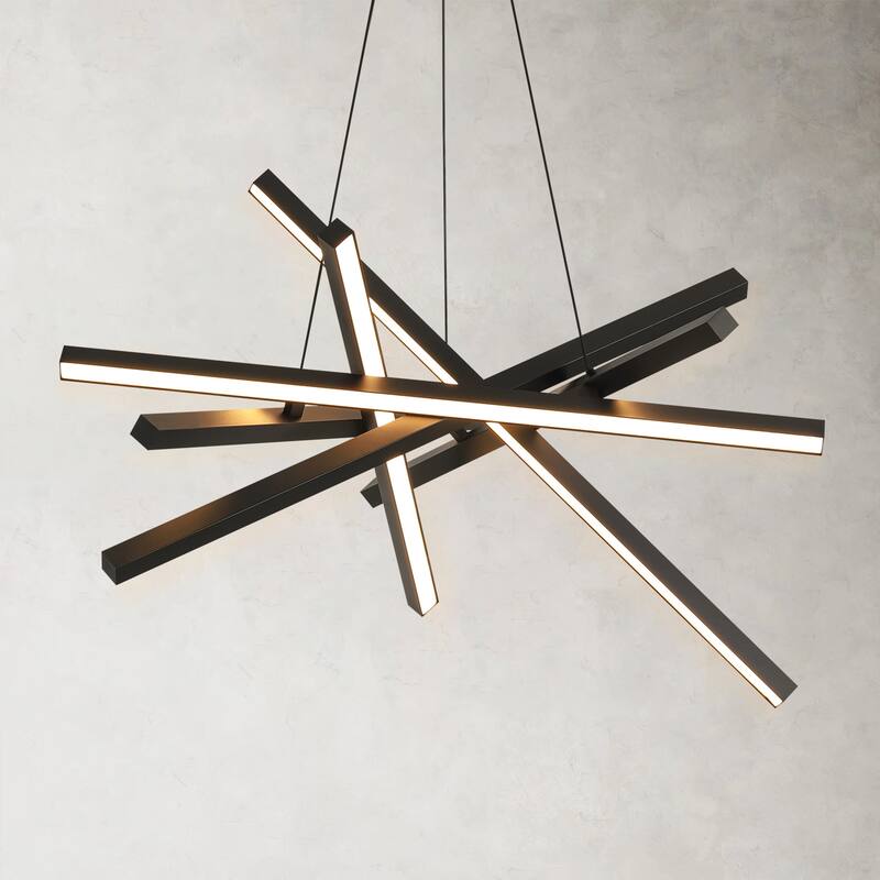55-Watt 6-Light Modern Industrial Black Sputnik Rectangle Metal Integrated LED Chandelier for Living Room, Bedroom