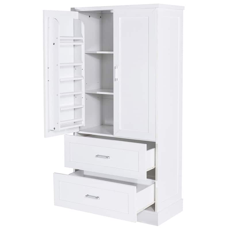 Tall Bathroom Storage Cabinet with Adjustable Shelves and Door Racks, Waterproof Freestanding Cabinet with Drawers