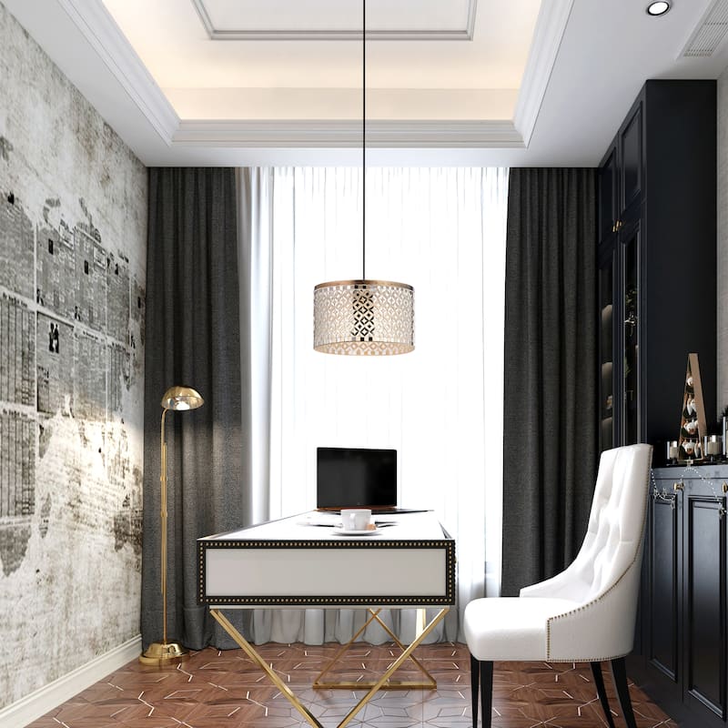 Taffy River of Goods Silver, White and Brass-Colored Pendant Lamp - 10" x 10" x 7.5"/65.5"
