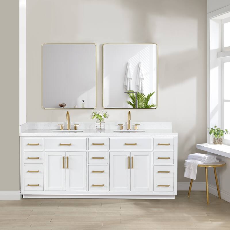 Altair Gavino Bath Vanity with Grain White Composite Stone Top and Mirror
