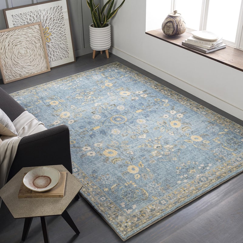 Livabliss Erin Updated Traditional Floral & Botanical Area Rug - 5' 3" x 7' 7" - Denim