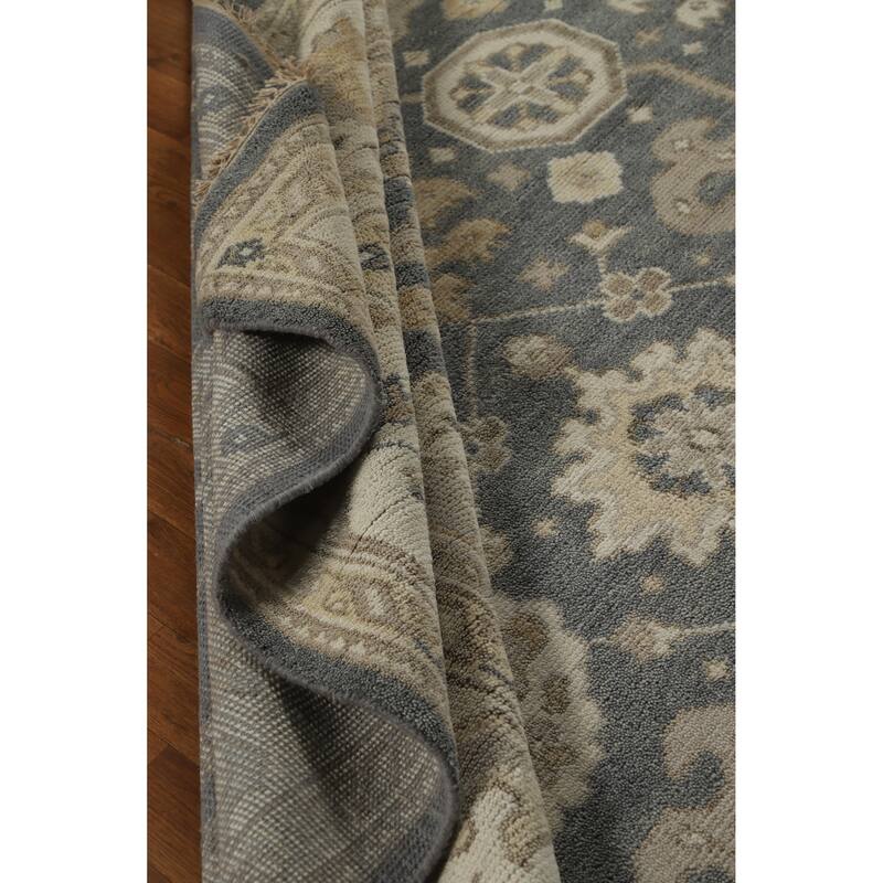 Slate Oushak Indian Area Rug Hand-Knotted Wool Carpet - 7'10" x 9'9"