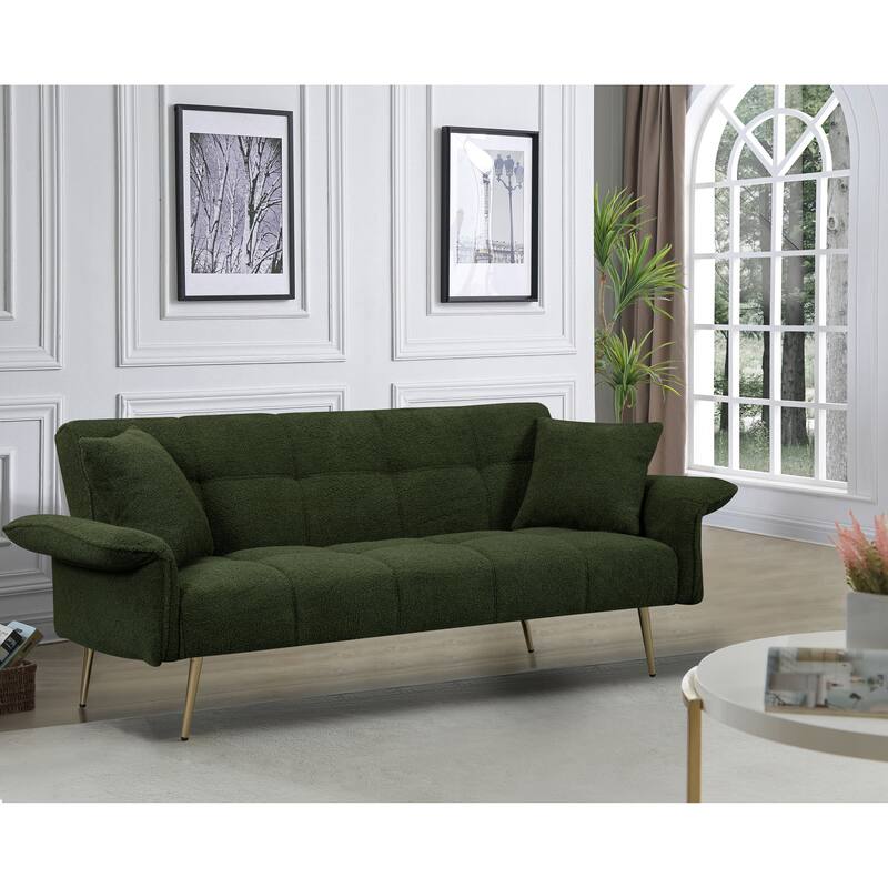 Modern Convertible Futon Sofa Bed with Adjustable Arms and Backrest