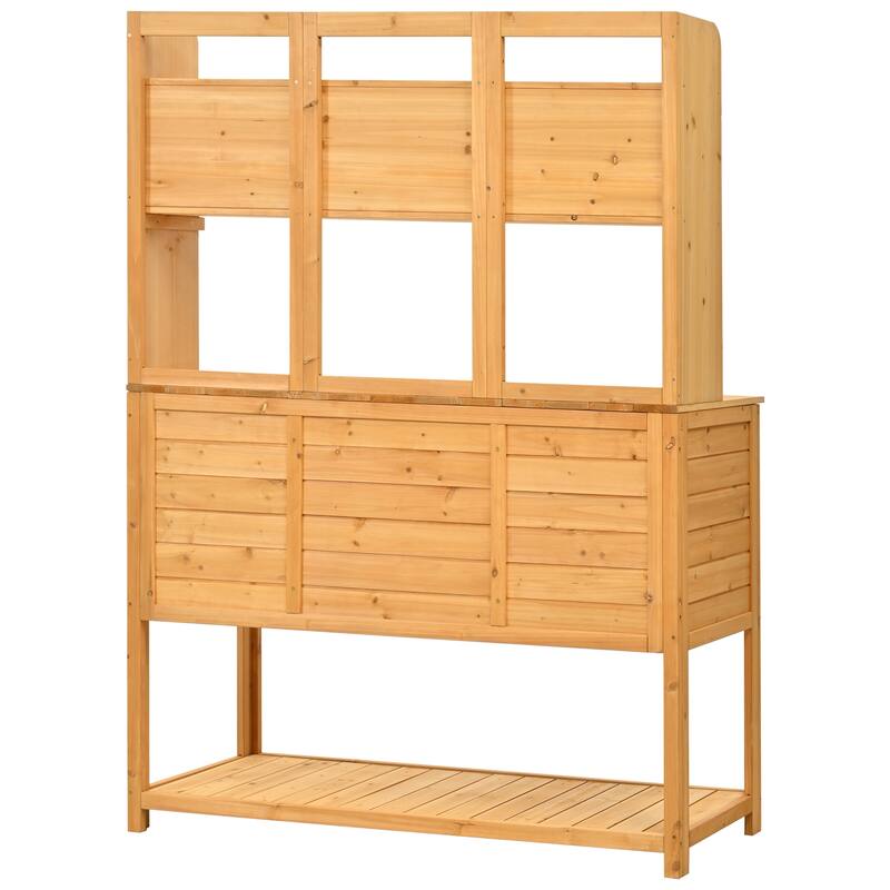 Solid Fir Wood Potting Bench Garden Workstation with Hutch, Drawer & Adjustable Shelves, Outdoor Garden Work Table