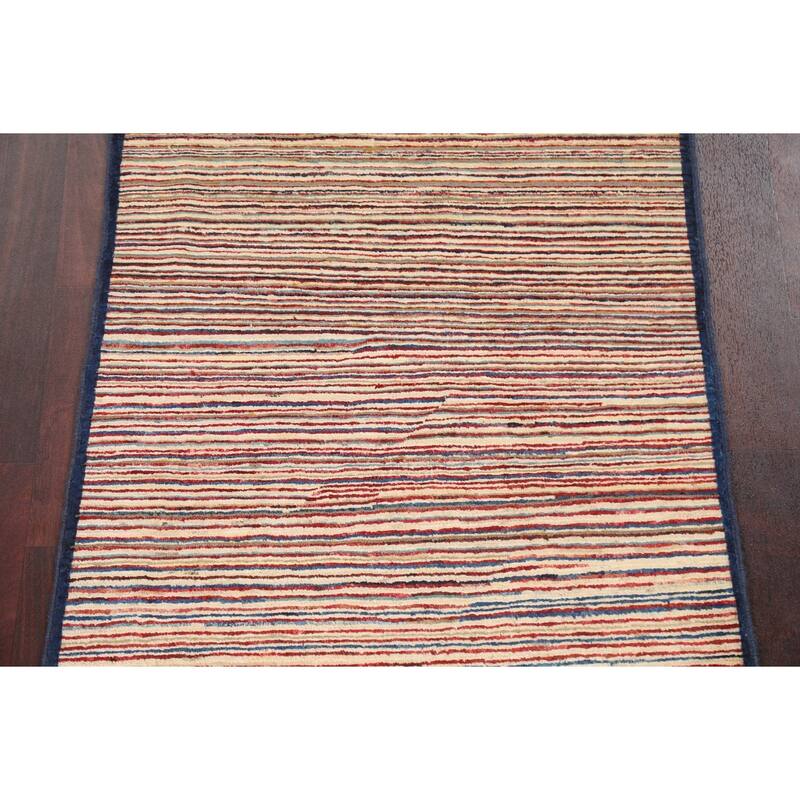 Modern Striped Gabbeh Kashkoli Oriental Wool Area Rug Handmade Carpet - 2'9" x 3'10"