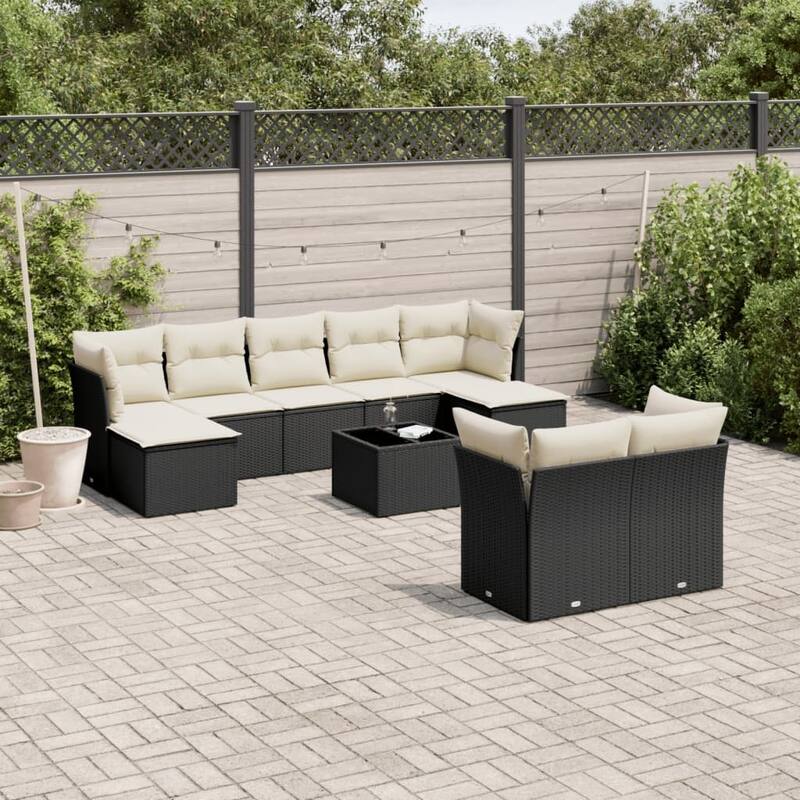vidaXL Garden Sofa Set Black - 21.7 x 21.7 x 14.6 - Black and cream 10 Piece With table
