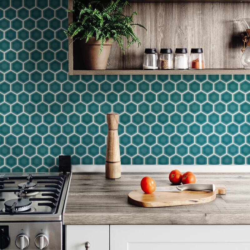 Merola Tile Tribeca 2" Hex Glossy Jade 11-1/8" x 12-5/8" Porcelain Floor and Wall Tile