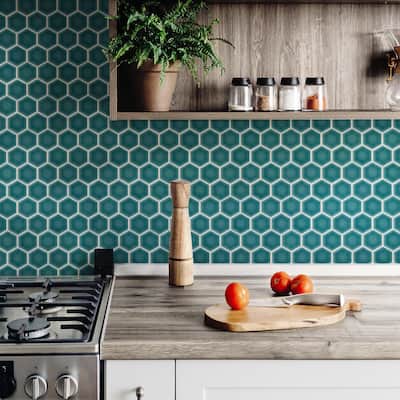 Merola Tile Tribeca 2" Hex Glossy Jade 11-1/8" x 12-5/8" Porcelain Floor and Wall Tile