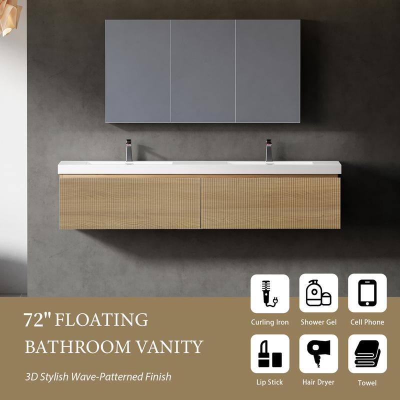 ABRUZZO Floating Vanity with Integrated Top Sink Soft-Close Wall-Mount Bathroom Cabinet