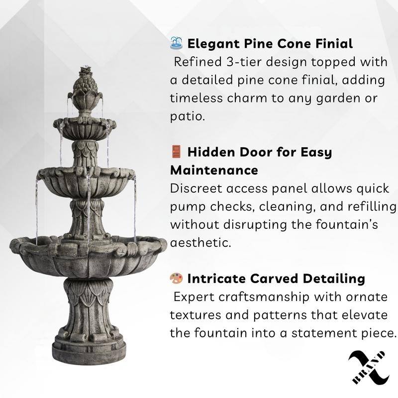 XBrand 58.3" 3-Tier Outdoor Water Fountain " Freestanding Classic Leaf Design with Bird Bath, Pump & Large Water Capacity