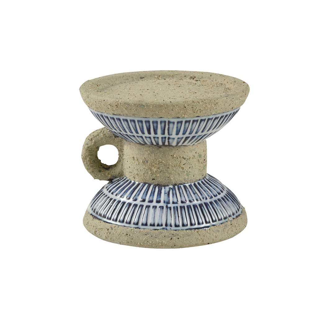 Atlas Doyle Mediterranean style white and blue Candleholder - 4 inch H