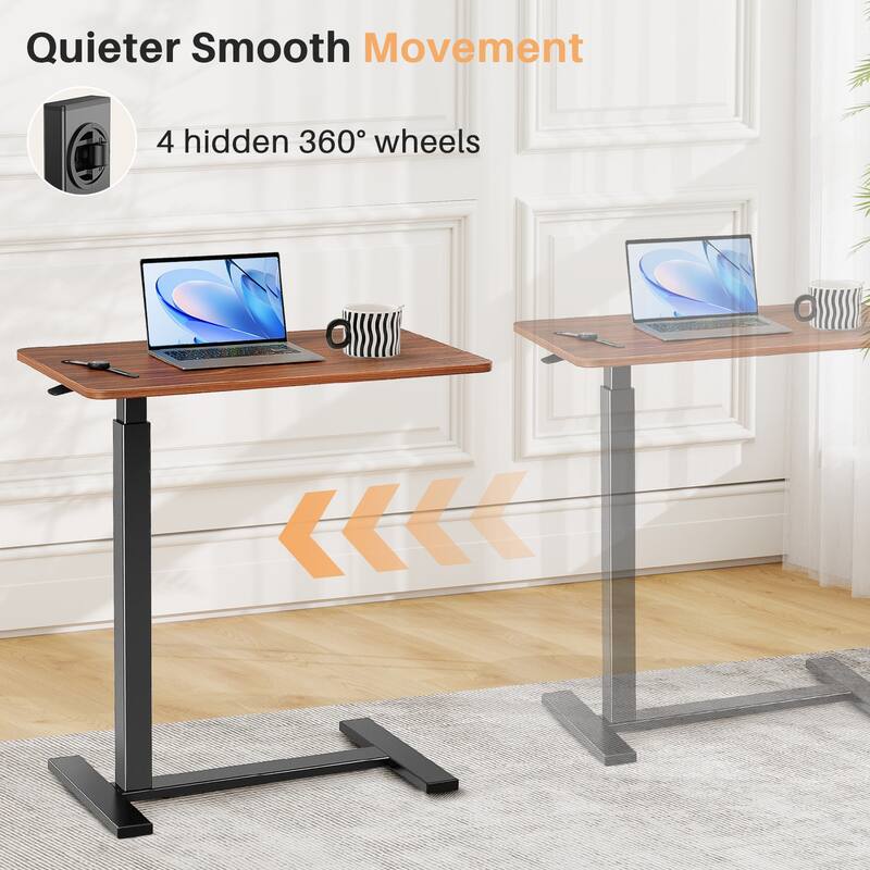 27.56 in. White Laptop Desk with Wheels, Adjustable Height Overbed Bedside Table Mobile Standing Desk