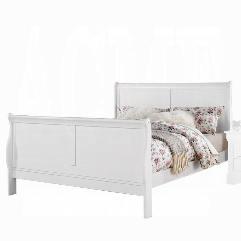 Elegant White Queen Sleigh Bed with Timeless Design and Sturdy Construction