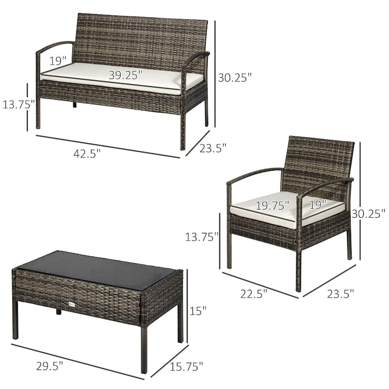 4 Piece Outdoor Rattan Wicker Patio Conversation Set