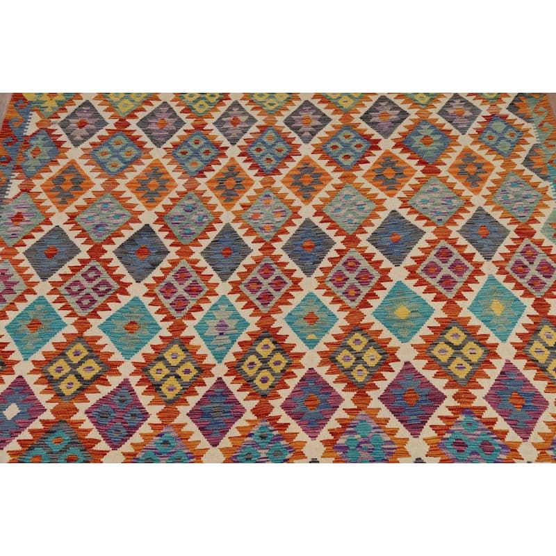 All-Over Kilim Area Rug Hand-Woven Wool Carpet - 8'0" x 9'10"
