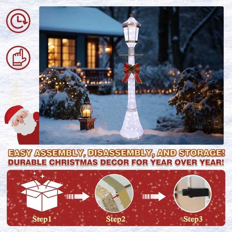 VEIKOUS 3D Cool White LED Post Light, 6FT Christmas Holiday Yard Decoration with 120 LED Waterproof Lights