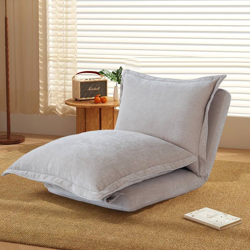 Lazy Sofa Chair Reclining Sofa Bed Floor Standing Single Sleeper Couch with Pillows and Adjustable Backrest for Small Space - Grey