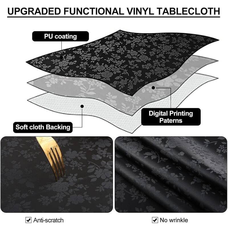 Waterproof Wipeable Vinyl Tablecloth,Rectangle Heavy Duty Table Cloth,140"L x 60"W