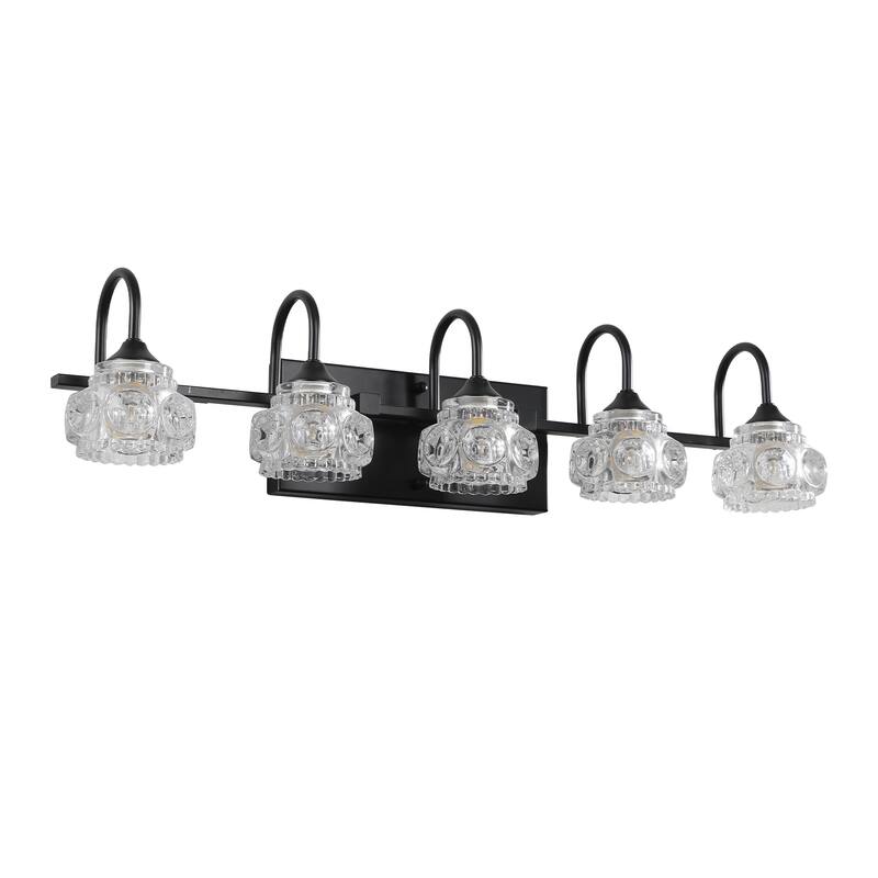 29" Nickel Finish Vintage Crystal Vanity Light - Elegant 5-Light Bathroom Mirror Fixture with Clear Glass Shades (No Bulbs)