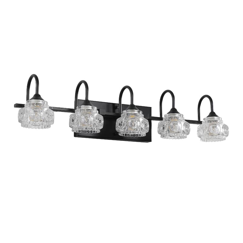 Patterned Glass Bathroom Vanity Light 3/4/5-Light Black - 5-Light
