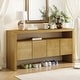 preview thumbnail 1 of 23, 60" 4-Door Sideboard, Modern Minimalist Solid Wood Veneer Sideboard with Open Shelf Natural
