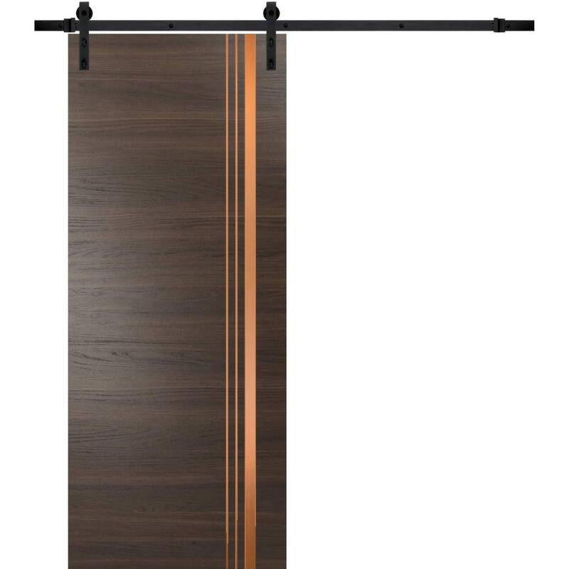Sturdy Barn Door 18 x 80 Planum 1010 Chocolate Ash with 6.6FT - Grey - 36" x 80"