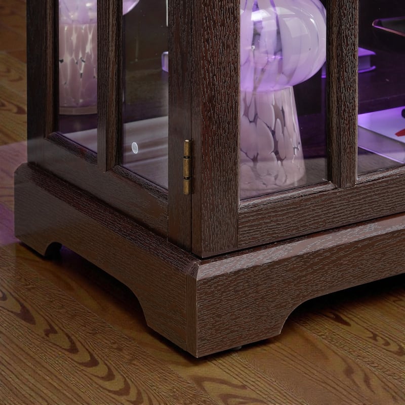 LED Antique Curio Display Cabinet with Glass Doors, 4 Door Vintage Showcase with Adjustable Shelves