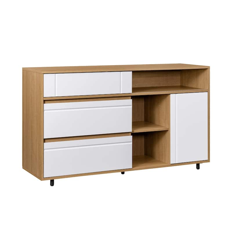 Contemporary Detailed-Door Sideboard with Open Storage for Living Room, Bedroom and Office