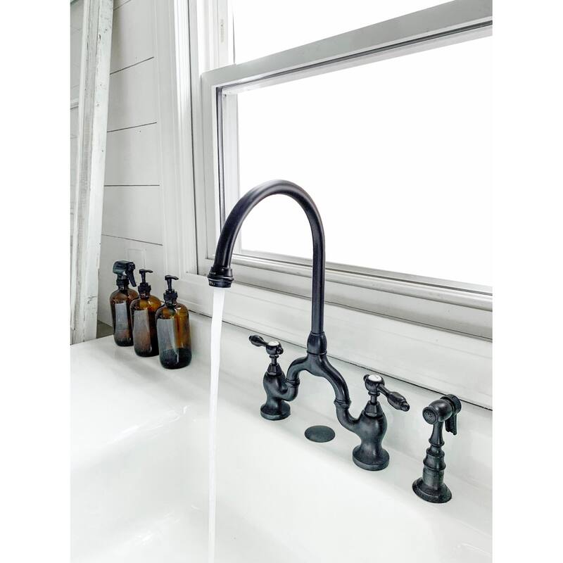 Kingston Brass Tudor Bridge Kitchen Faucet with Brass Sprayer
